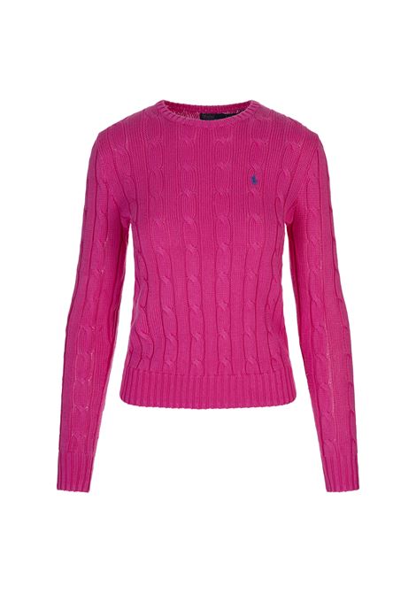 Maglione Girocollo a Trecce Fucsia